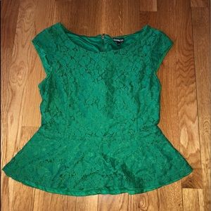 Green lace peplum top